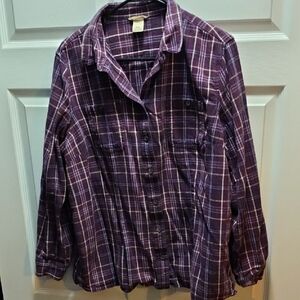 Duluth Trading Co Women's Purple Plaid 100% Cotton Flannel Shirt